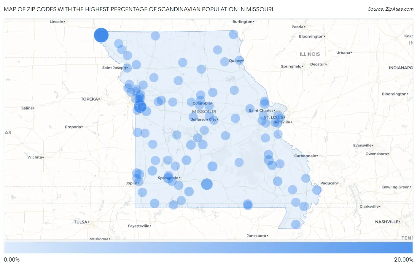 Zip Codes with the Highest Percentage of Scandinavian Population in Missouri Map