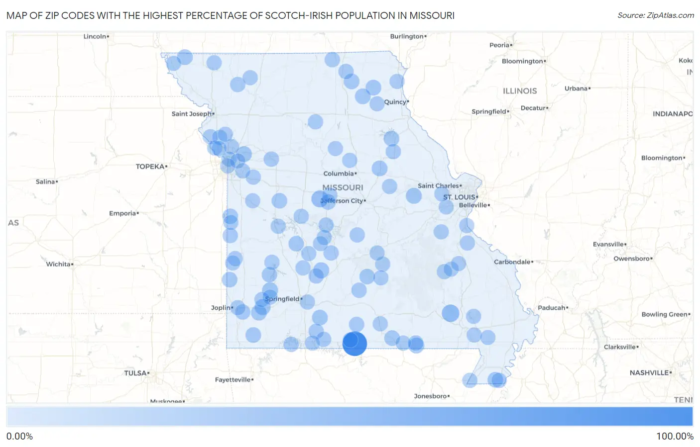 Zip Codes with the Highest Percentage of Scotch-Irish Population in Missouri Map