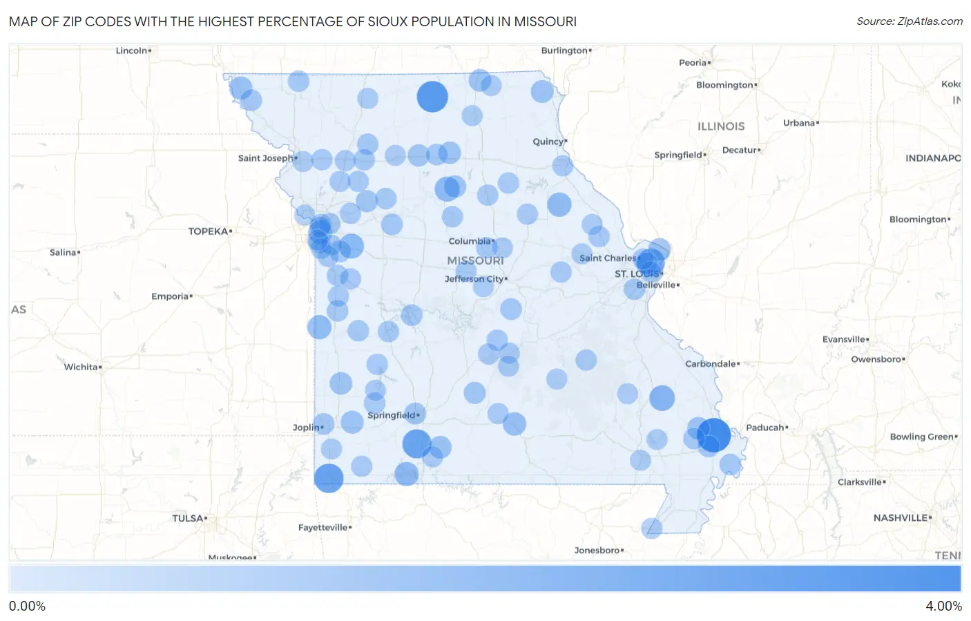 Zip Codes with the Highest Percentage of Sioux Population in Missouri Map