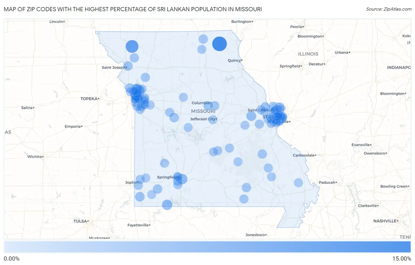 Zip Codes with the Highest Percentage of Sri Lankan Population in Missouri Map