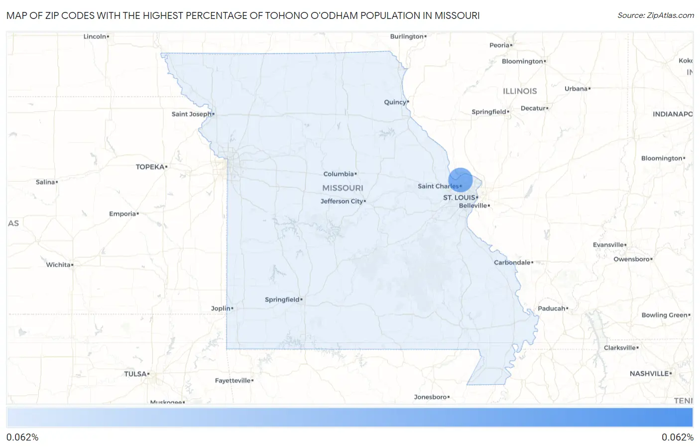 Zip Codes with the Highest Percentage of Tohono O'Odham Population in Missouri Map