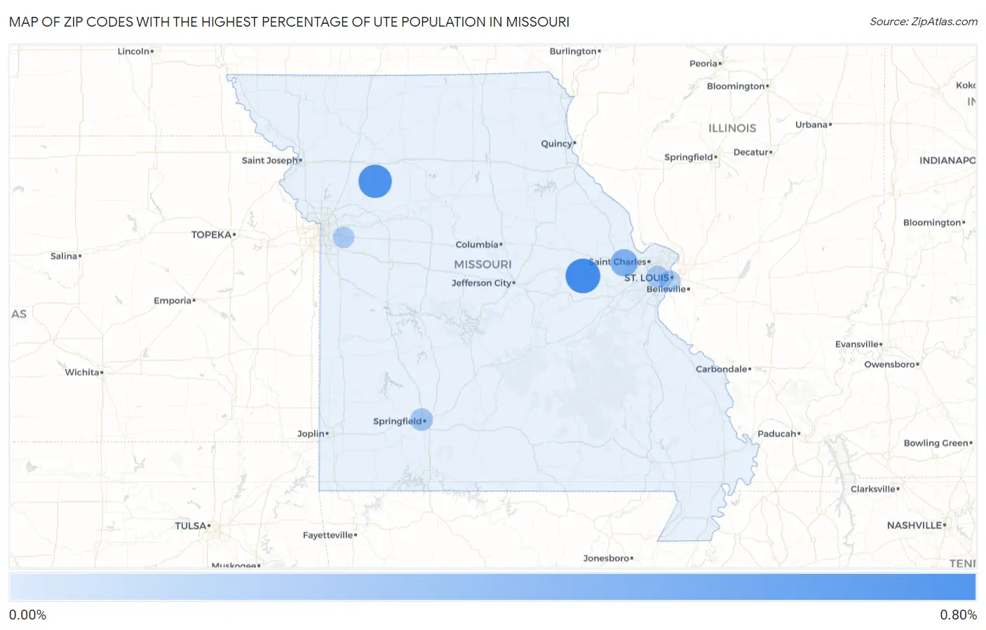 Zip Codes with the Highest Percentage of Ute Population in Missouri Map