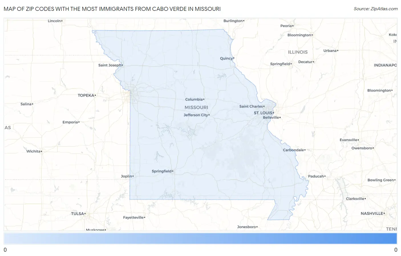 Zip Codes with the Most Immigrants from Cabo Verde in Missouri Map