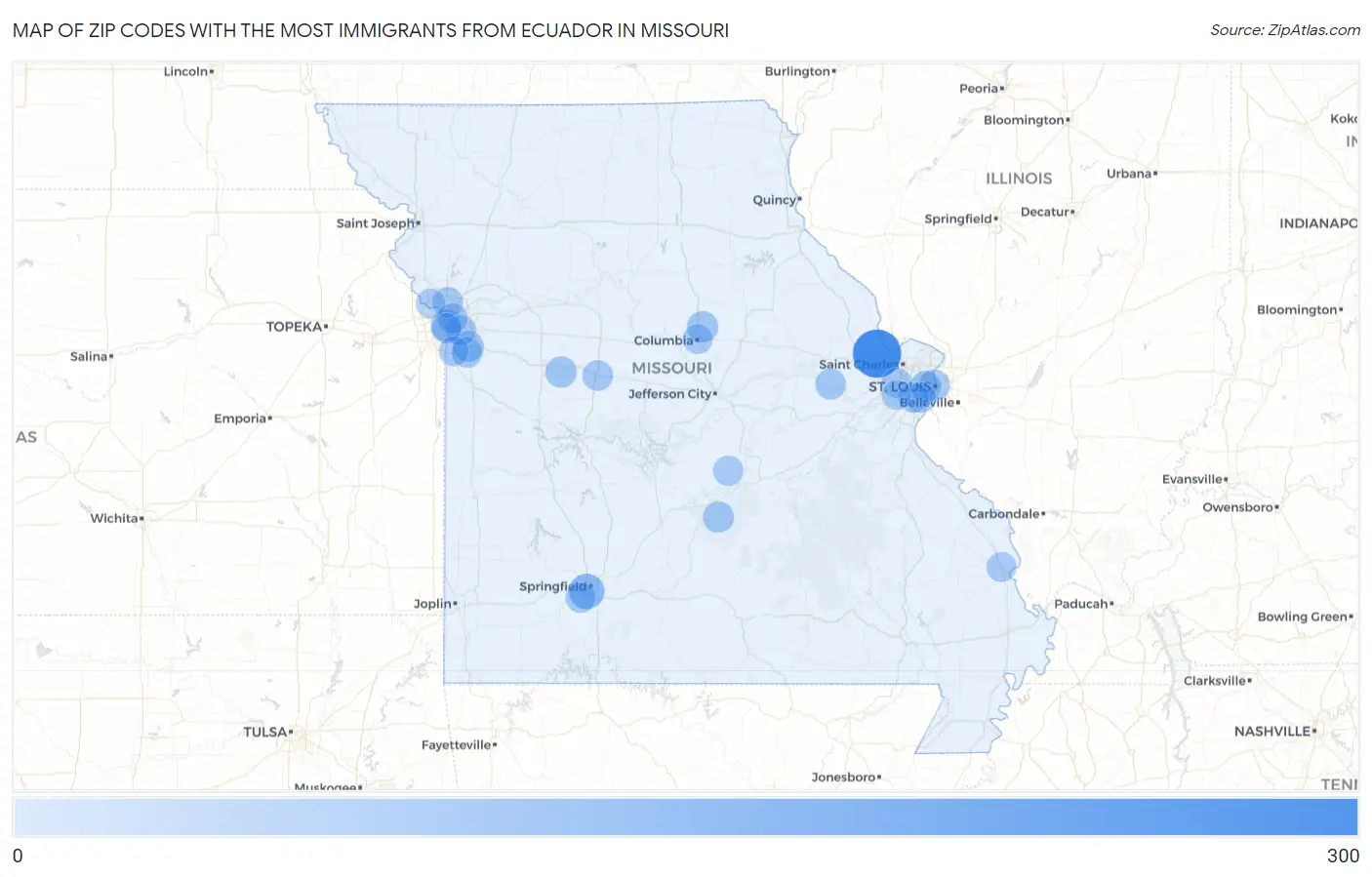 Zip Codes with the Most Immigrants from Ecuador in Missouri Map