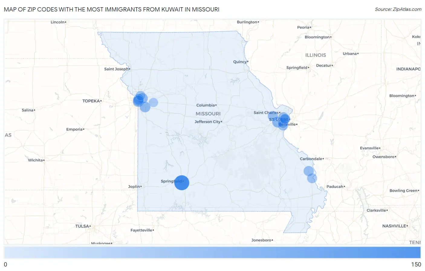 Zip Codes with the Most Immigrants from Kuwait in Missouri Map