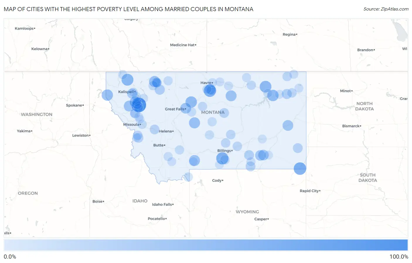 Cities with the Highest Poverty Level Among Married Couples in Montana Map