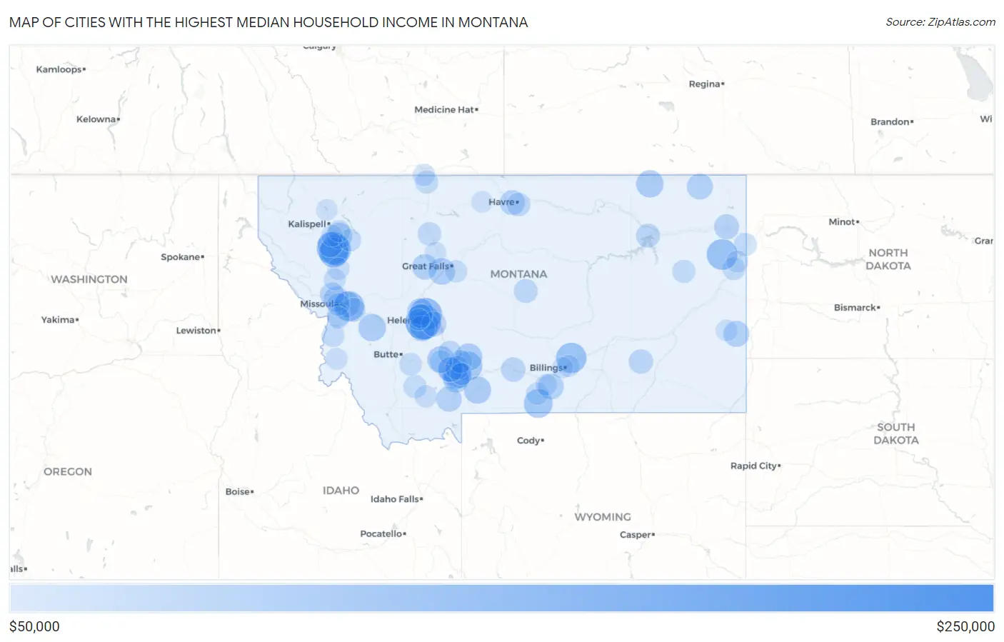 Cities with the Highest Median Household Income in Montana Map