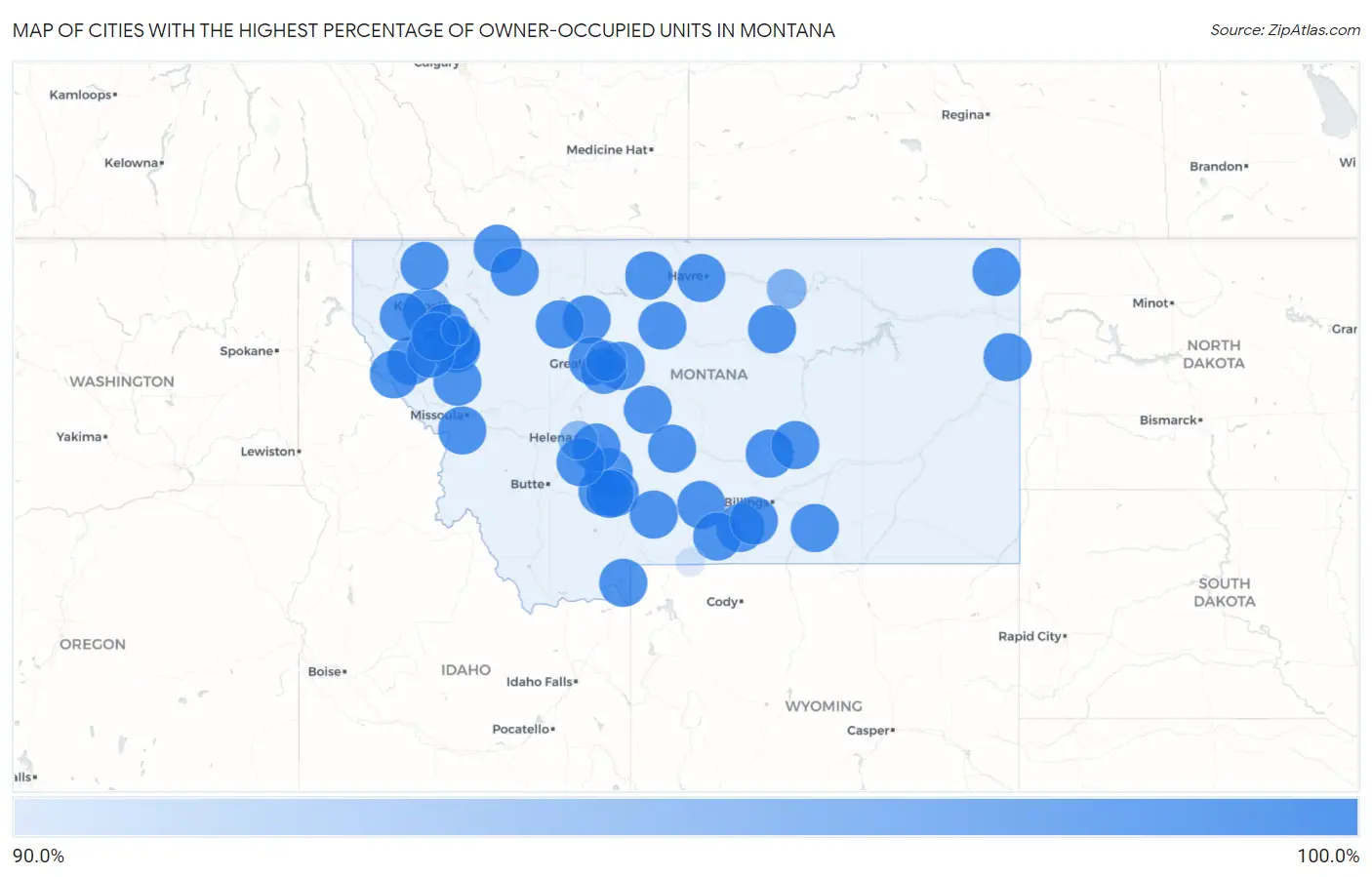 Cities with the Highest Percentage of Owner-Occupied Units in Montana Map