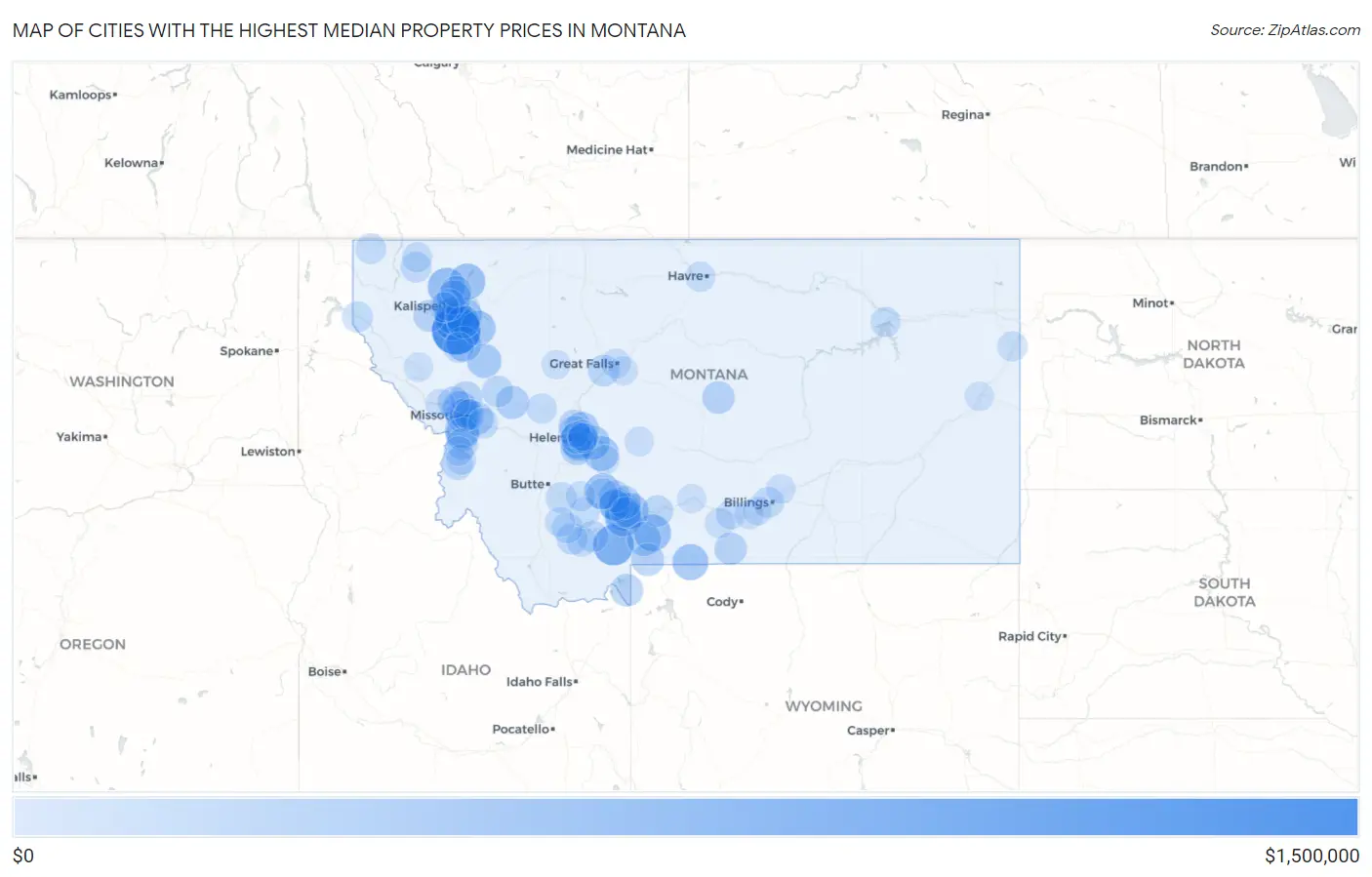 Cities with the Highest Median Property Prices in Montana Map