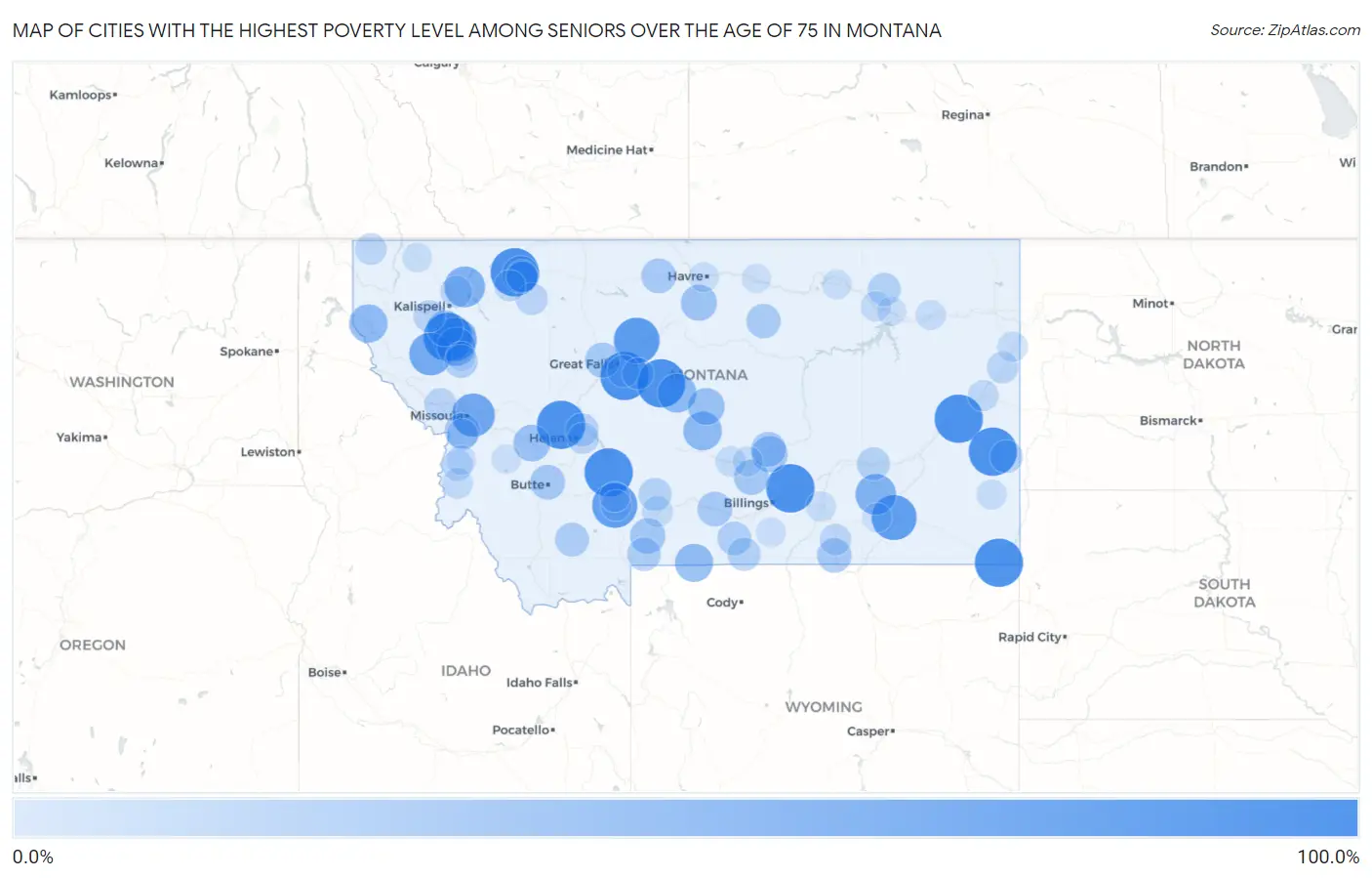 Cities with the Highest Poverty Level Among Seniors Over the Age of 75 in Montana Map