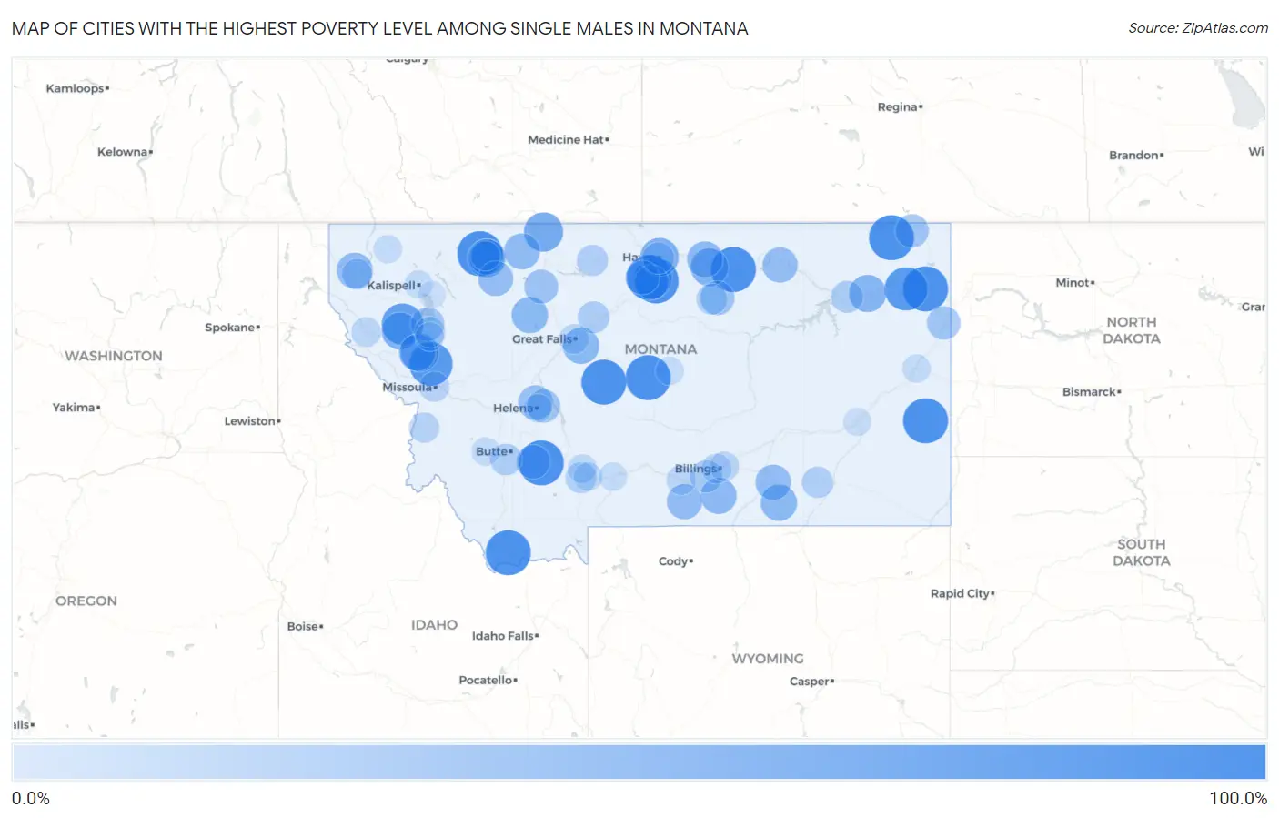Cities with the Highest Poverty Level Among Single Males in Montana Map