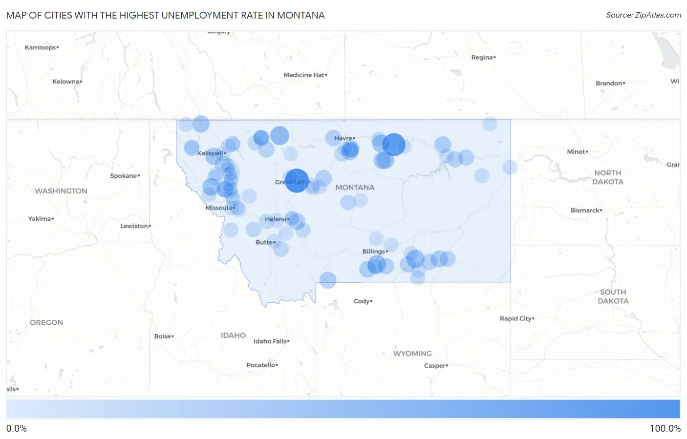 Cities with the Highest Unemployment Rate in Montana Map