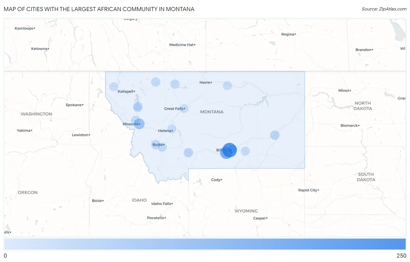 Cities with the Largest African Community in Montana Map
