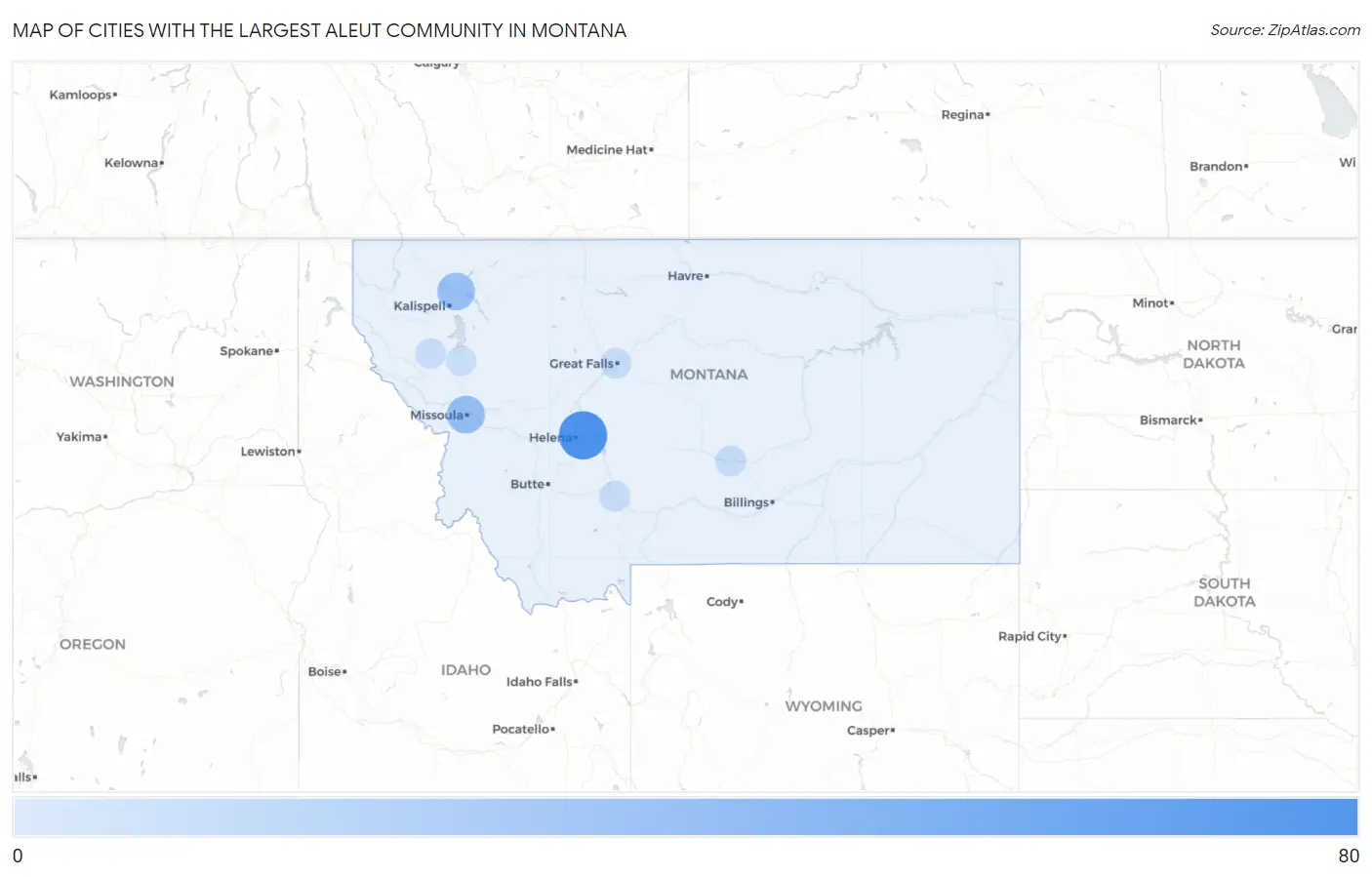 Cities with the Largest Aleut Community in Montana Map