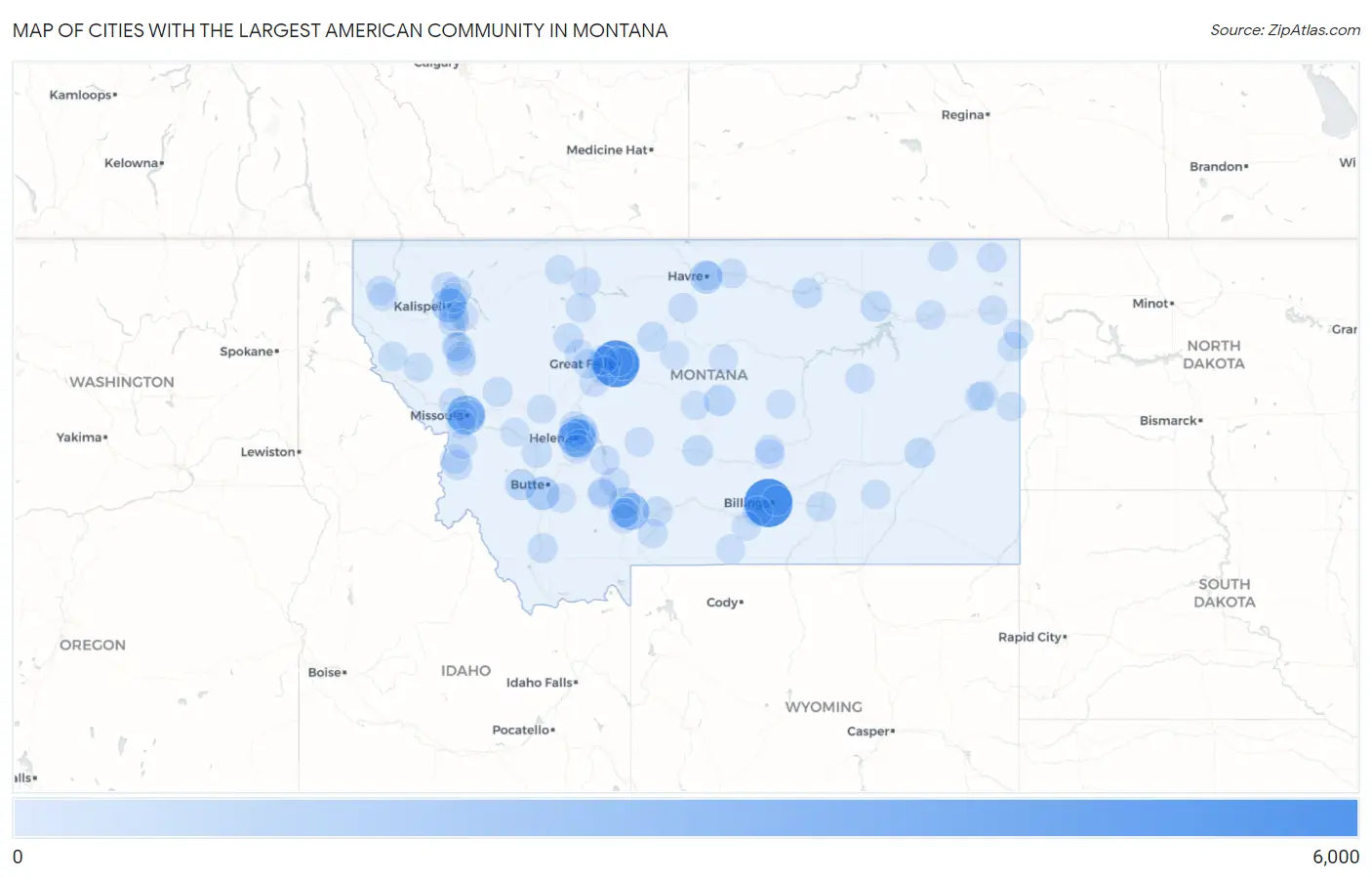 Cities with the Largest American Community in Montana Map