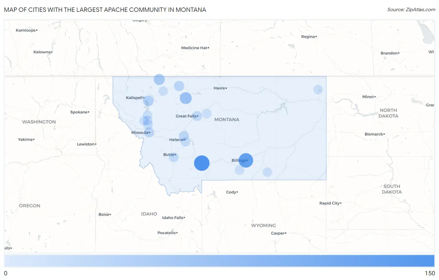 Cities with the Largest Apache Community in Montana Map