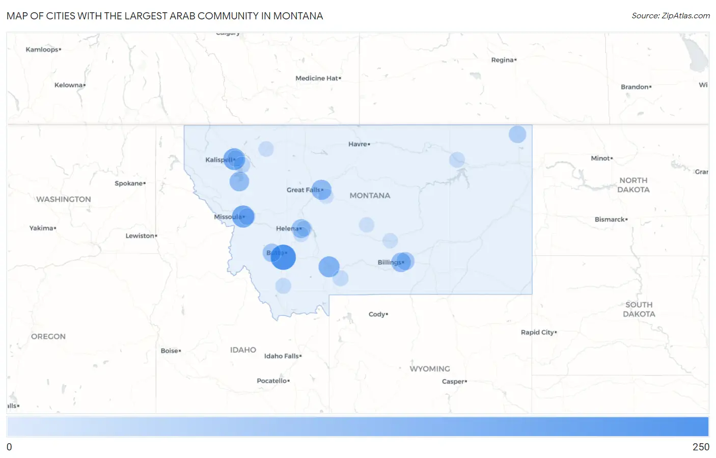 Cities with the Largest Arab Community in Montana Map