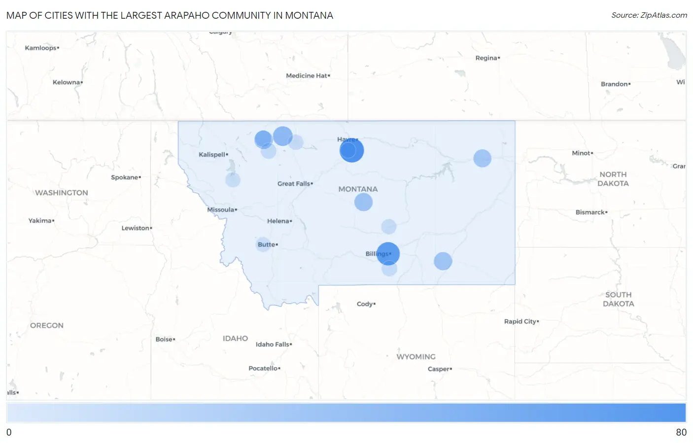 Cities with the Largest Arapaho Community in Montana Map