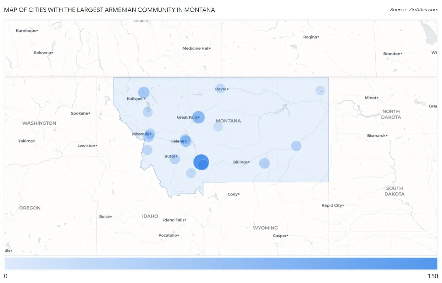 Cities with the Largest Armenian Community in Montana Map