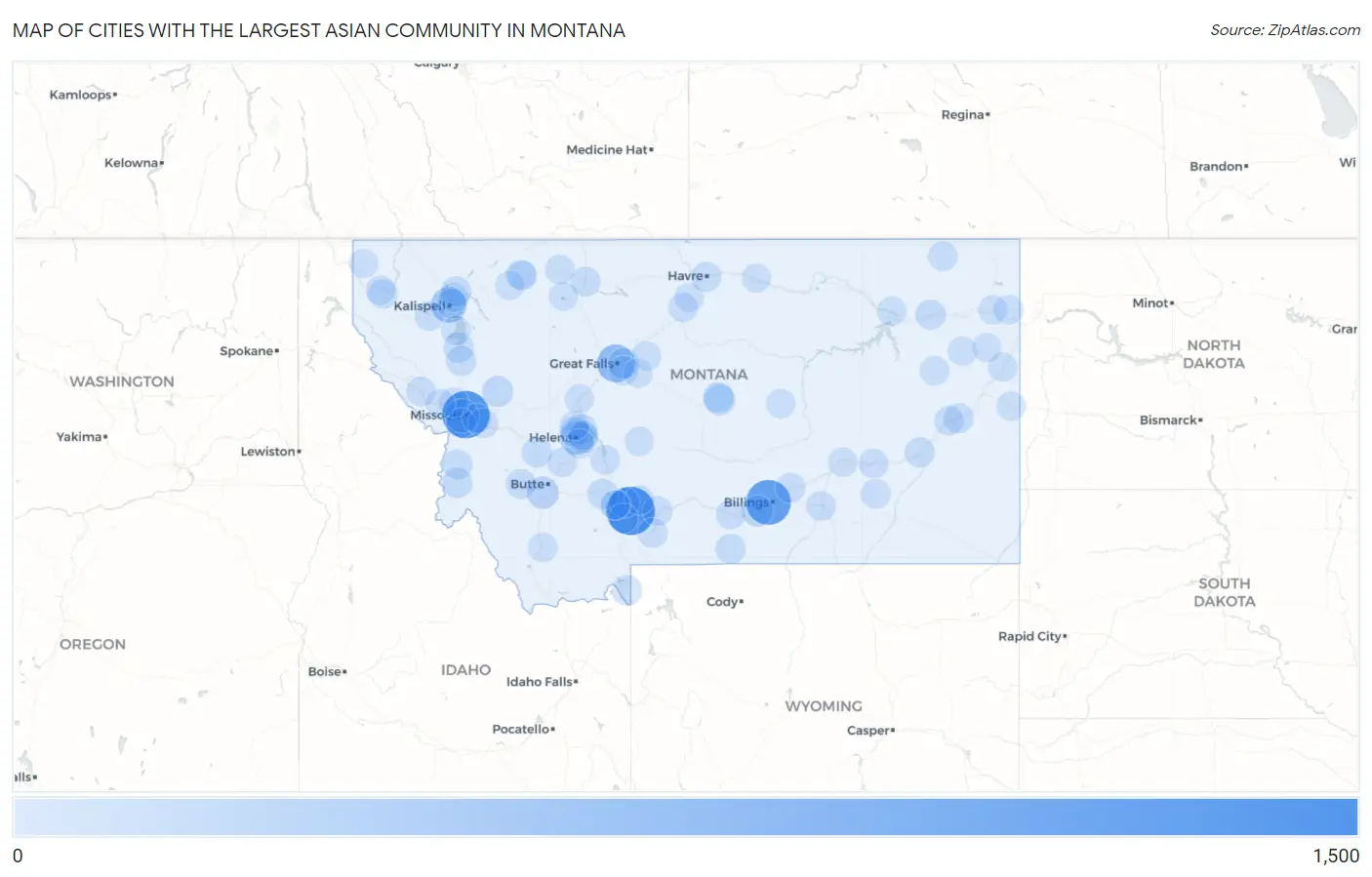 Cities with the Largest Asian Community in Montana Map