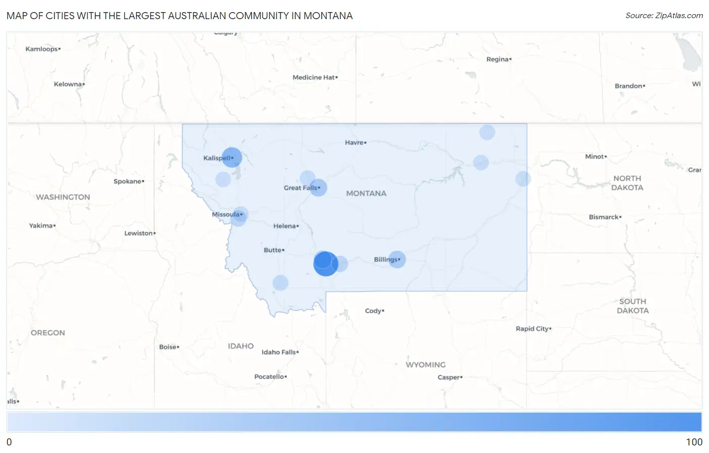 Cities with the Largest Australian Community in Montana Map