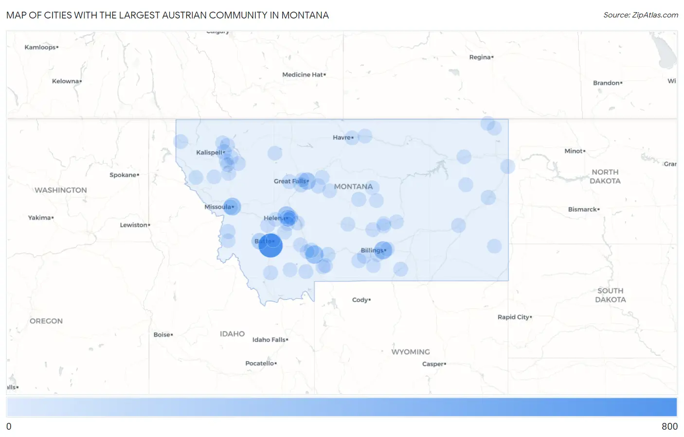 Cities with the Largest Austrian Community in Montana Map