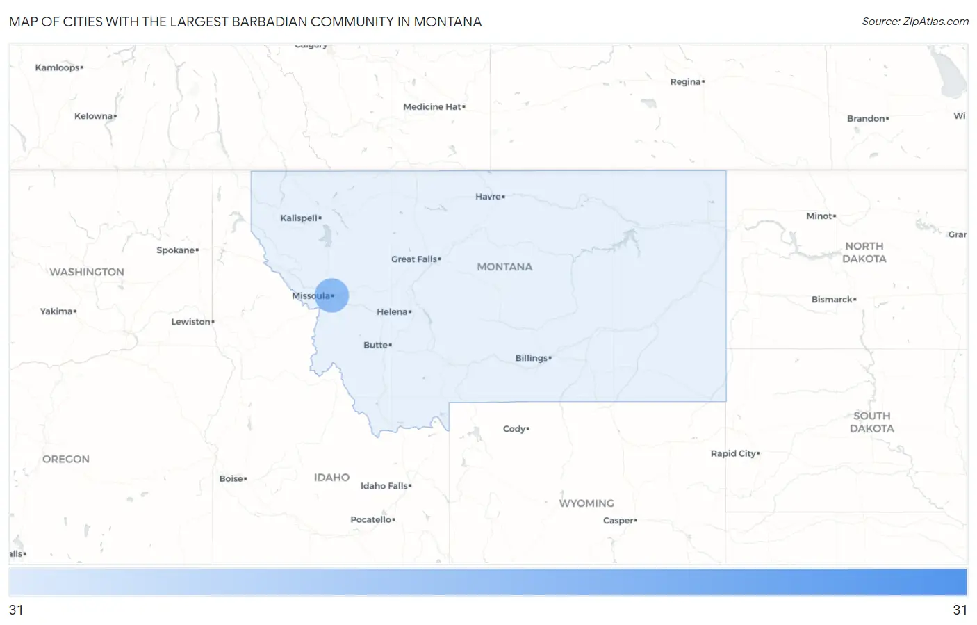 Cities with the Largest Barbadian Community in Montana Map