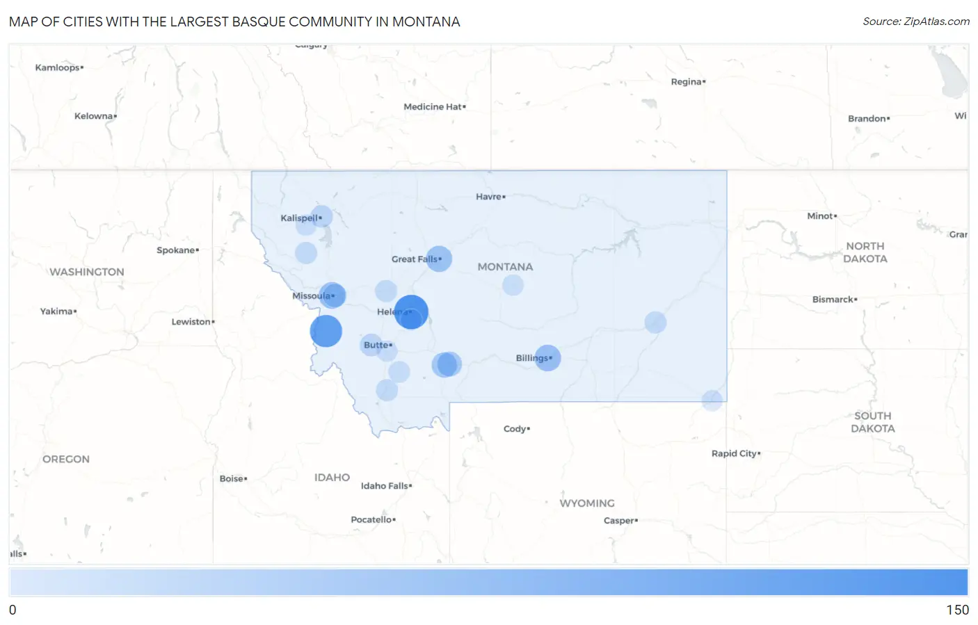Cities with the Largest Basque Community in Montana Map
