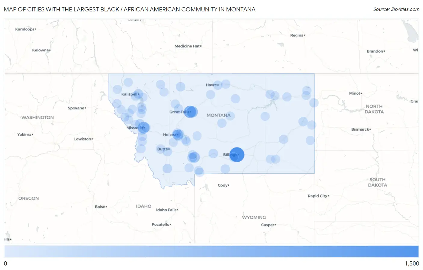 Cities with the Largest Black / African American Community in Montana Map