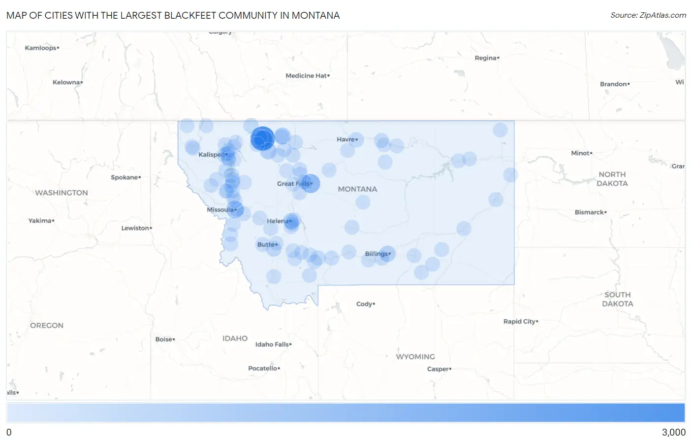 Cities with the Largest Blackfeet Community in Montana Map