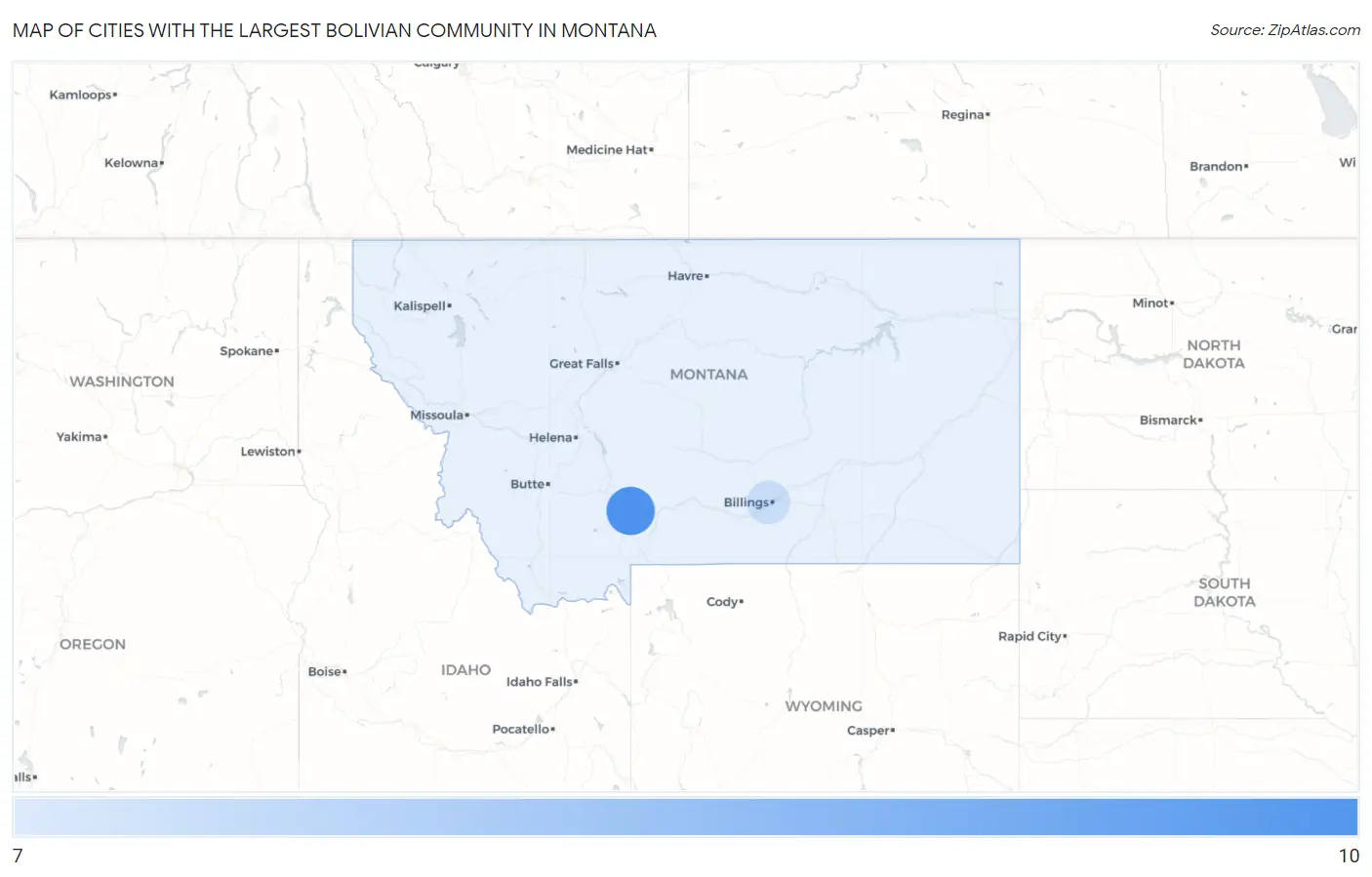 Cities with the Largest Bolivian Community in Montana Map