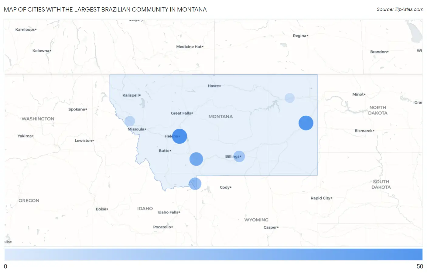 Cities with the Largest Brazilian Community in Montana Map