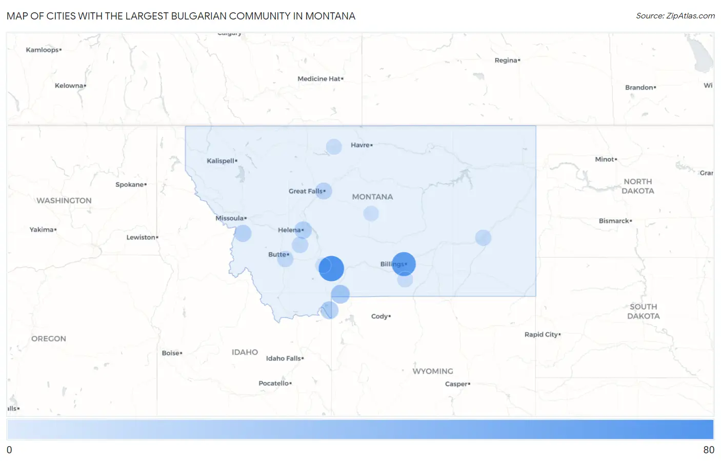 Cities with the Largest Bulgarian Community in Montana Map