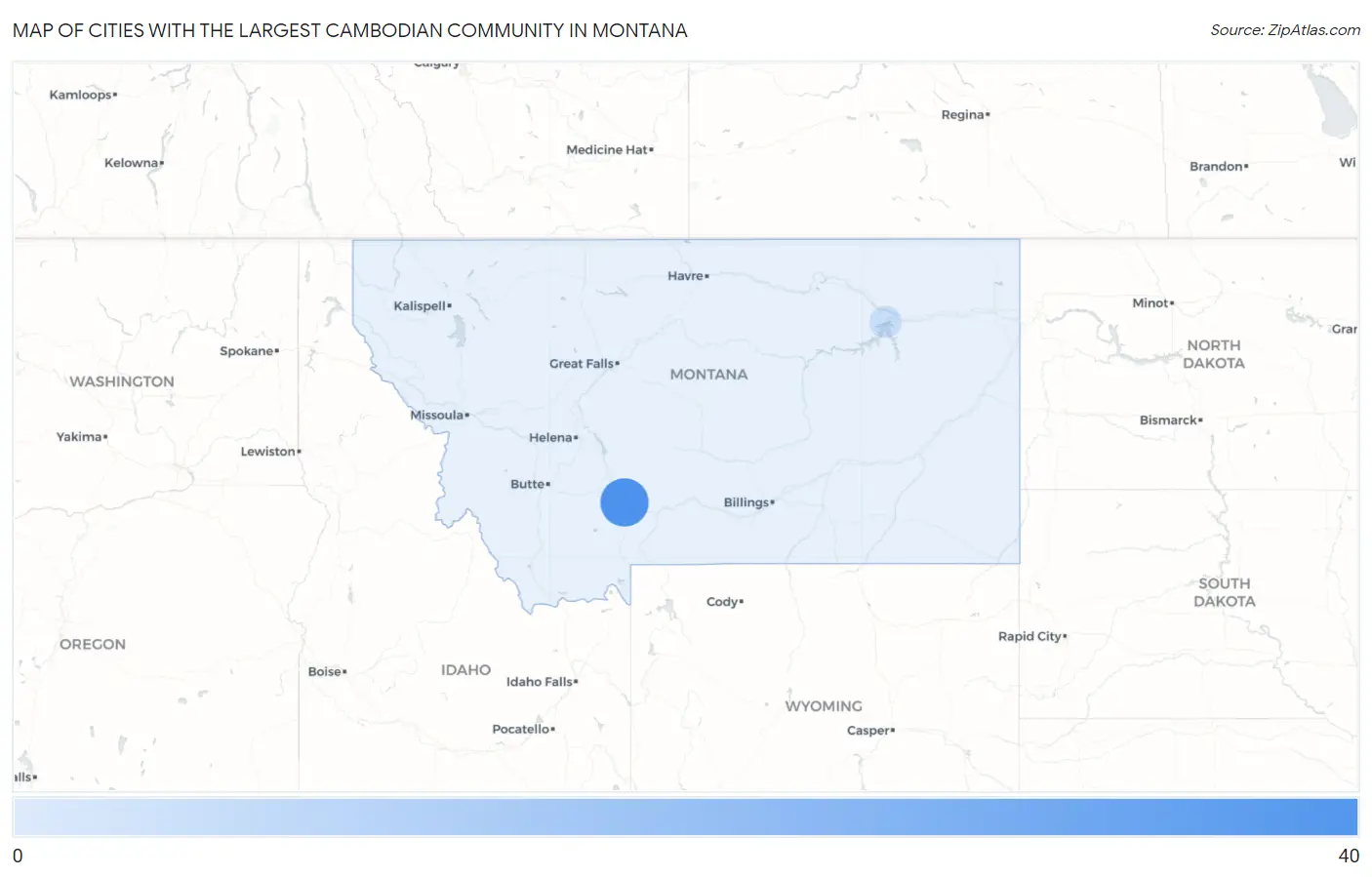 Cities with the Largest Cambodian Community in Montana Map