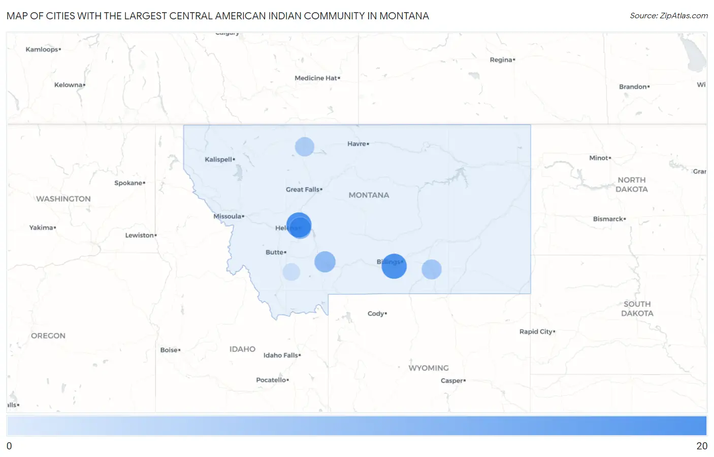 Cities with the Largest Central American Indian Community in Montana Map