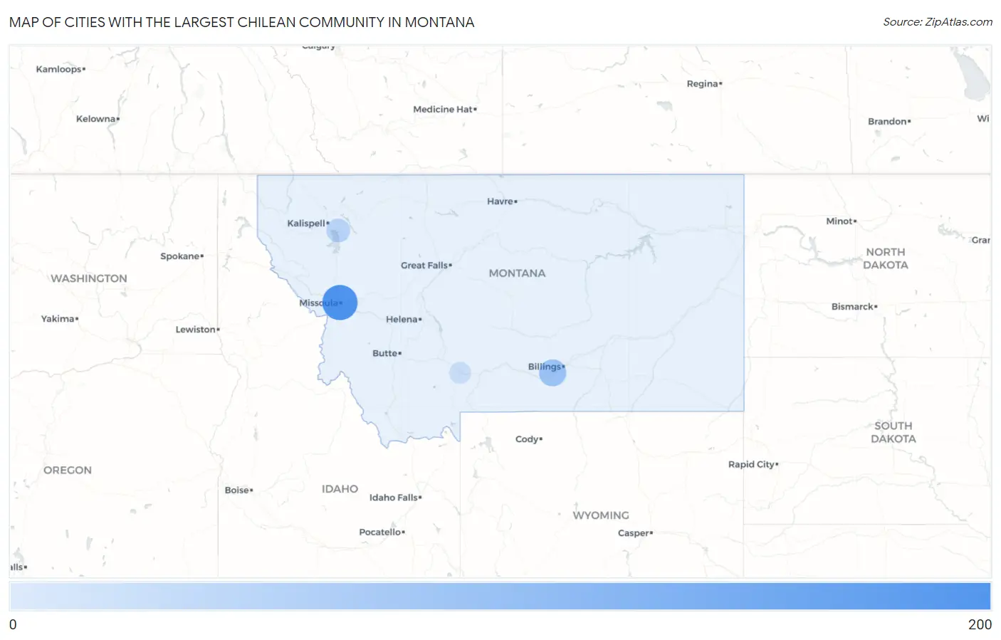 Cities with the Largest Chilean Community in Montana Map