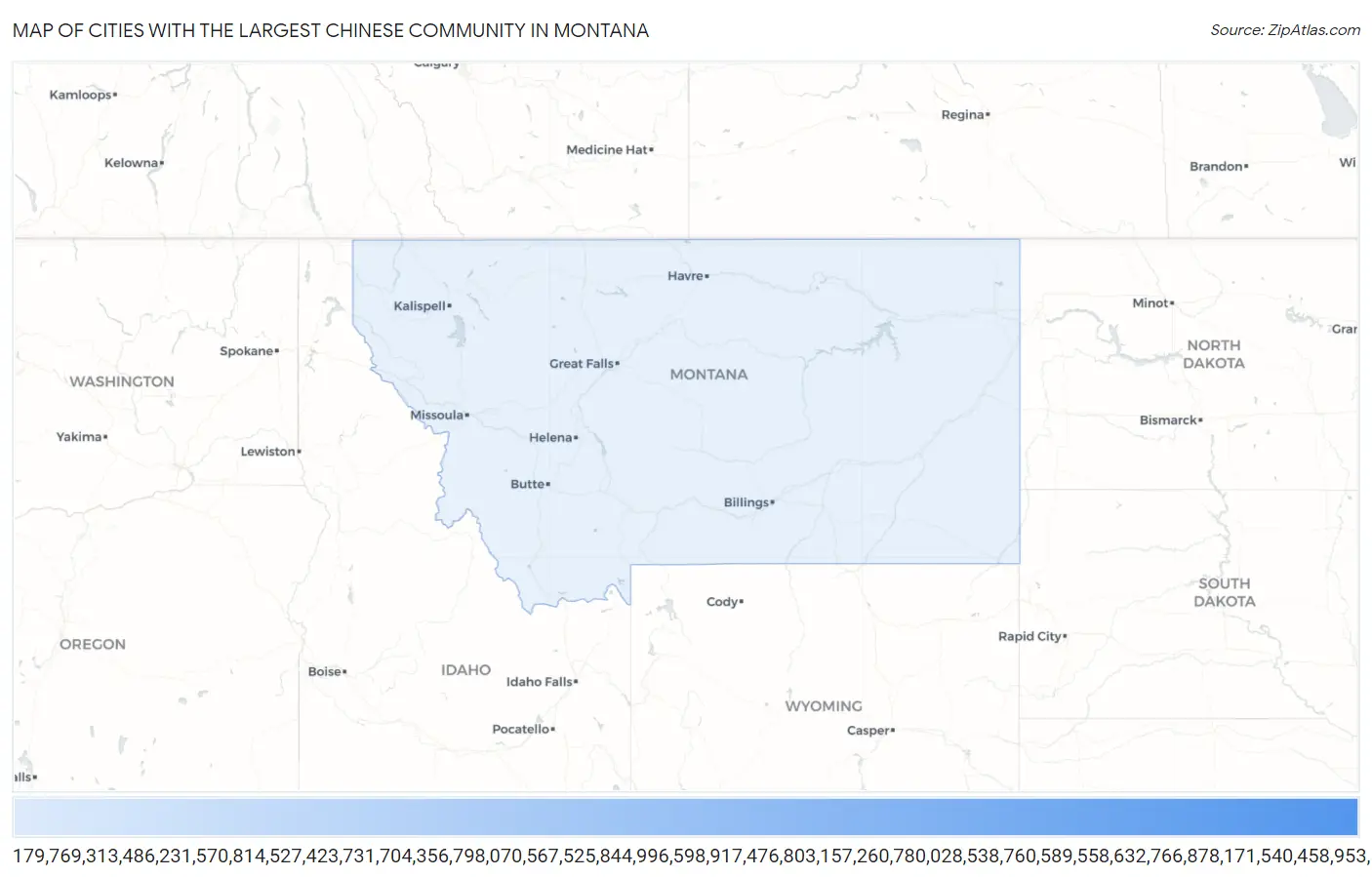 Cities with the Largest Chinese Community in Montana Map