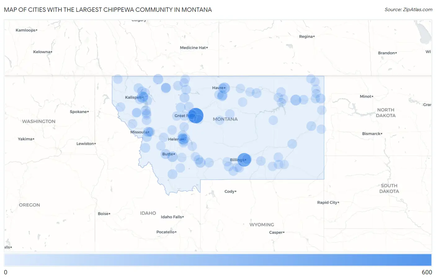 Cities with the Largest Chippewa Community in Montana Map