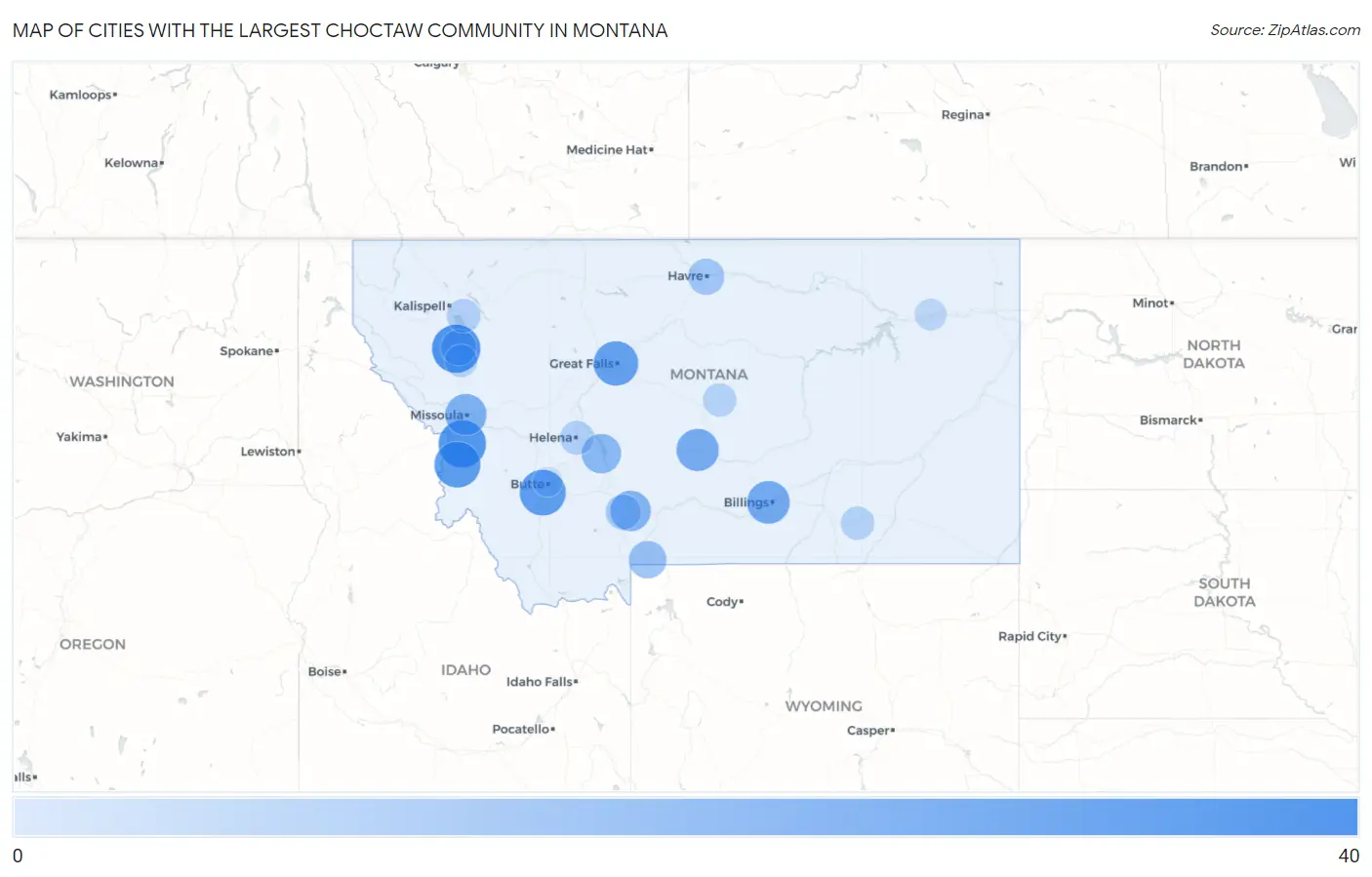 Cities with the Largest Choctaw Community in Montana Map
