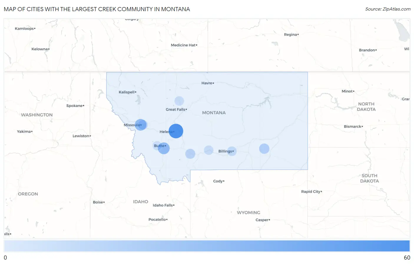 Cities with the Largest Creek Community in Montana Map