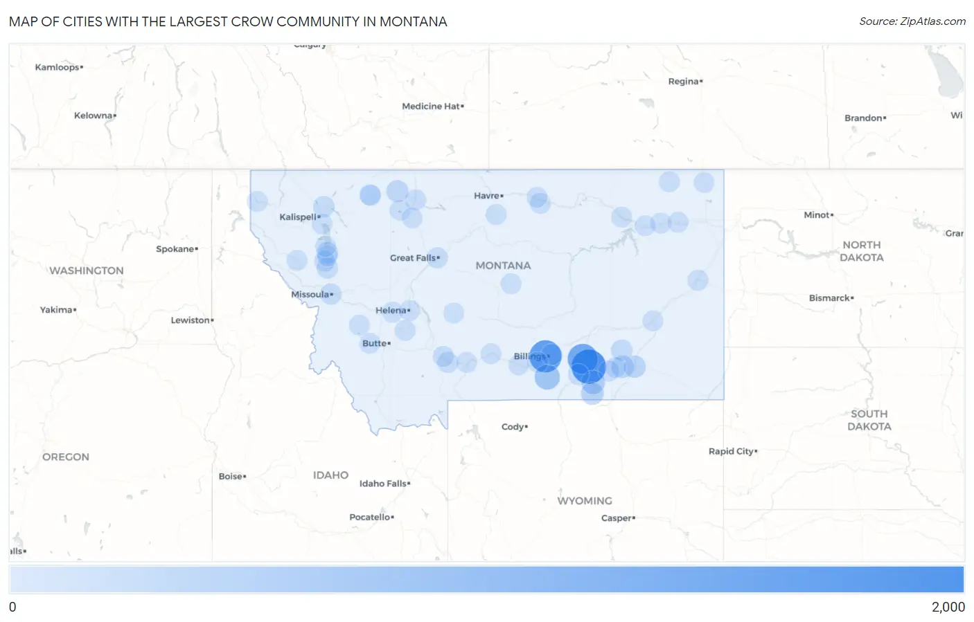 Cities with the Largest Crow Community in Montana Map