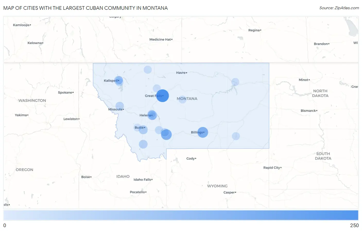 Cities with the Largest Cuban Community in Montana Map