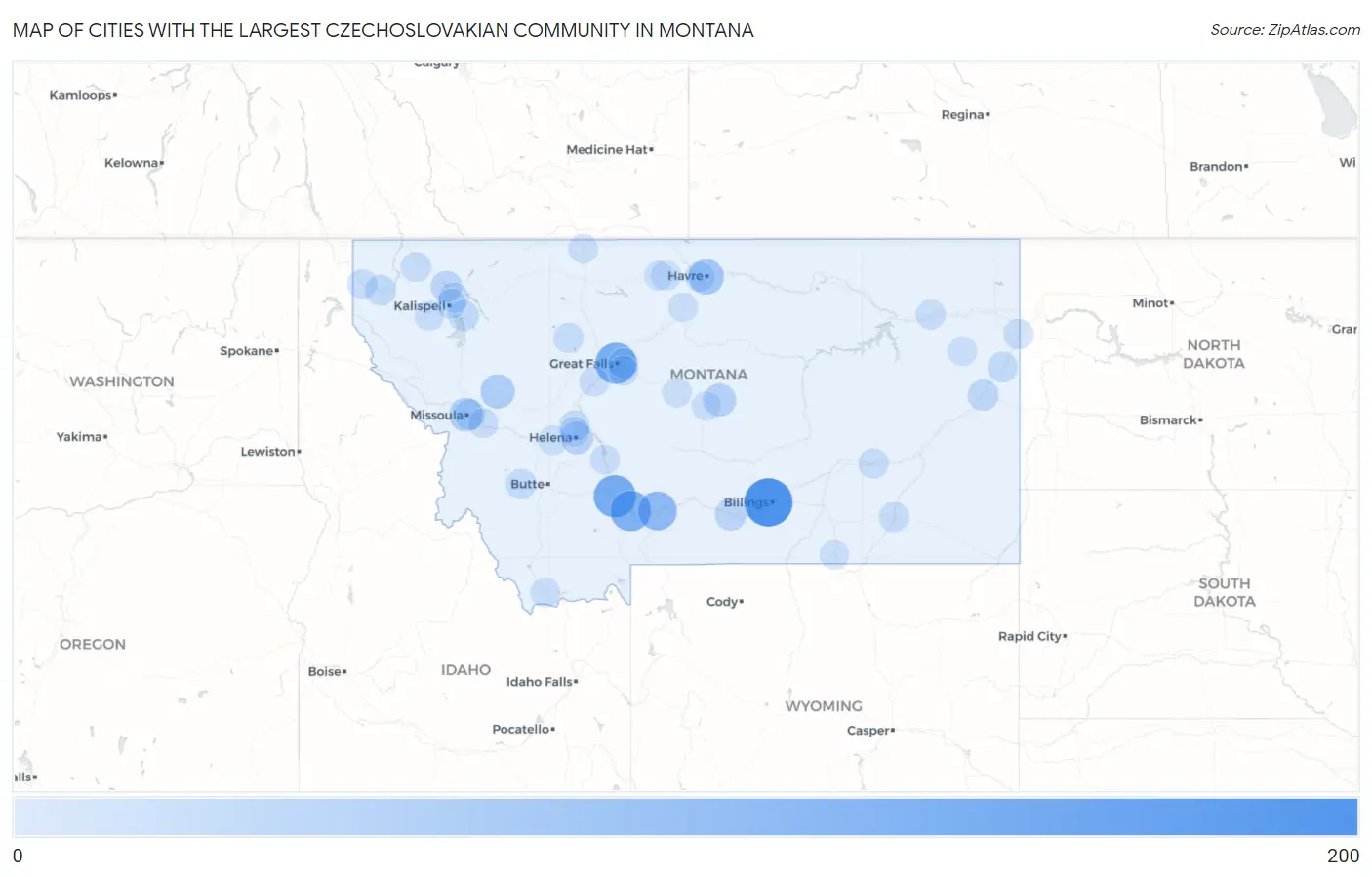 Cities with the Largest Czechoslovakian Community in Montana Map