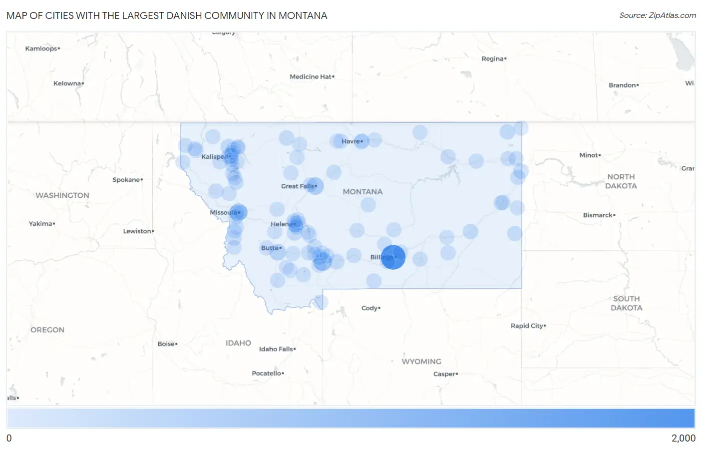 Cities with the Largest Danish Community in Montana Map