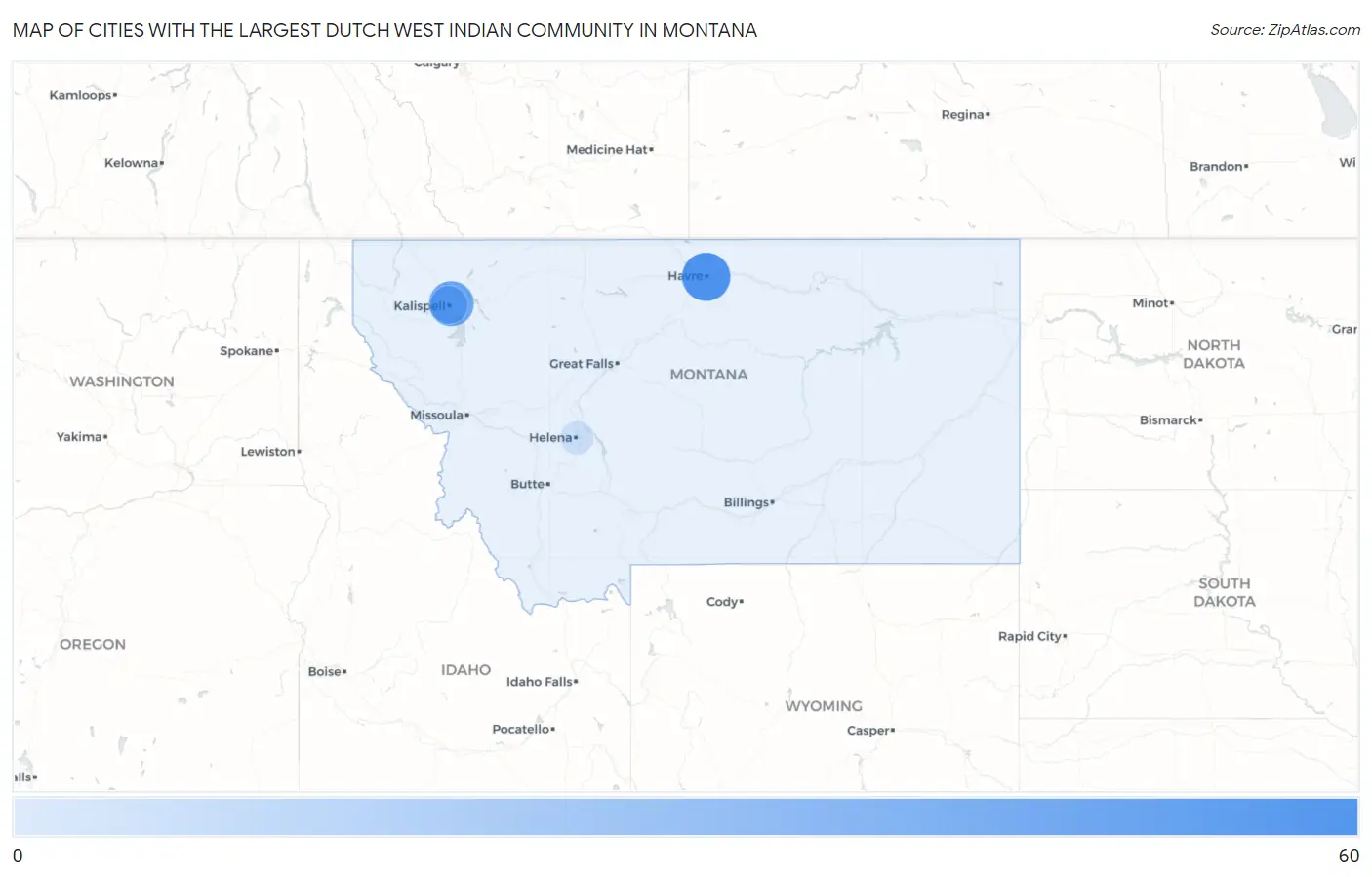 Cities with the Largest Dutch West Indian Community in Montana Map
