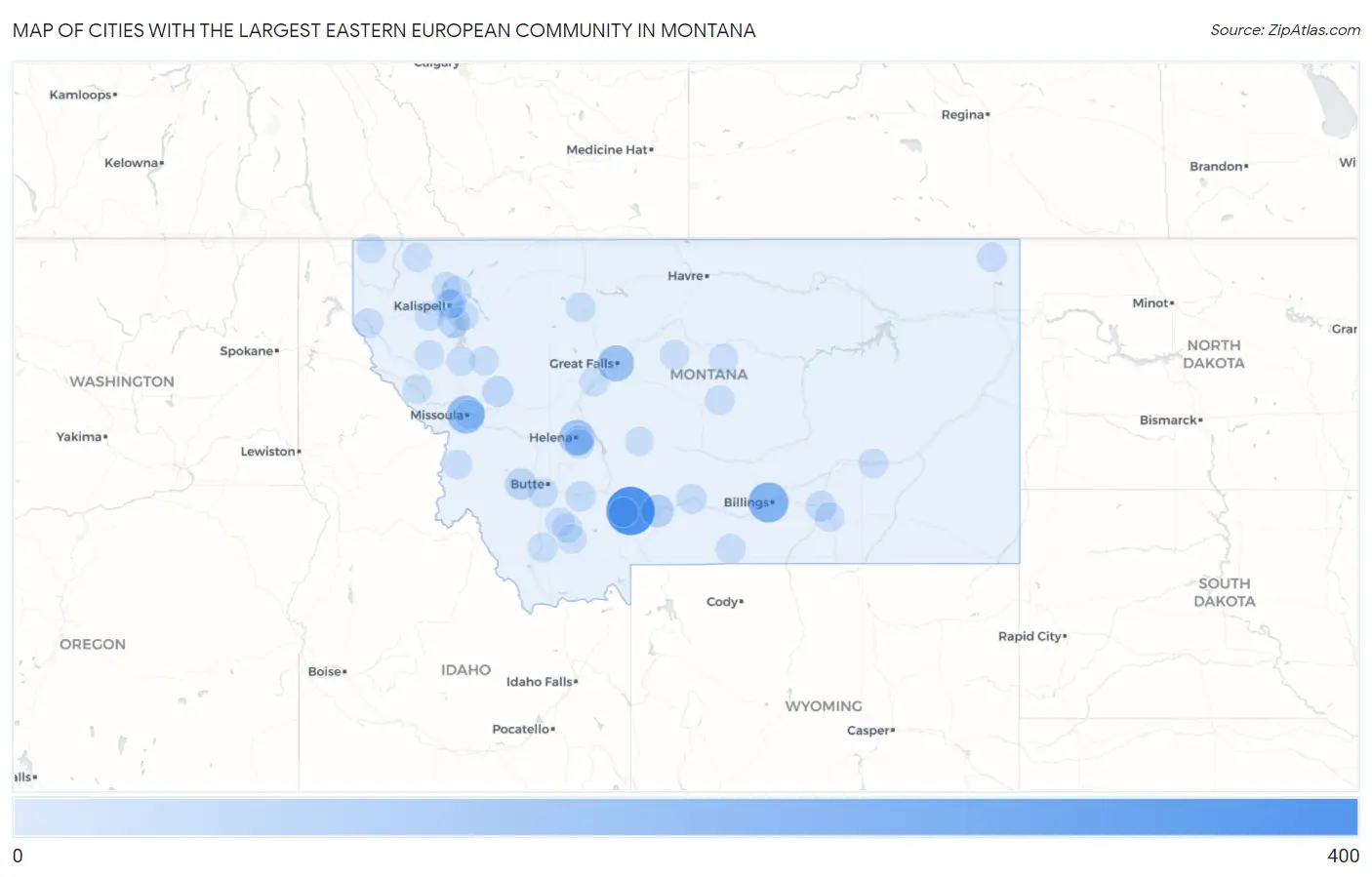 Cities with the Largest Eastern European Community in Montana Map