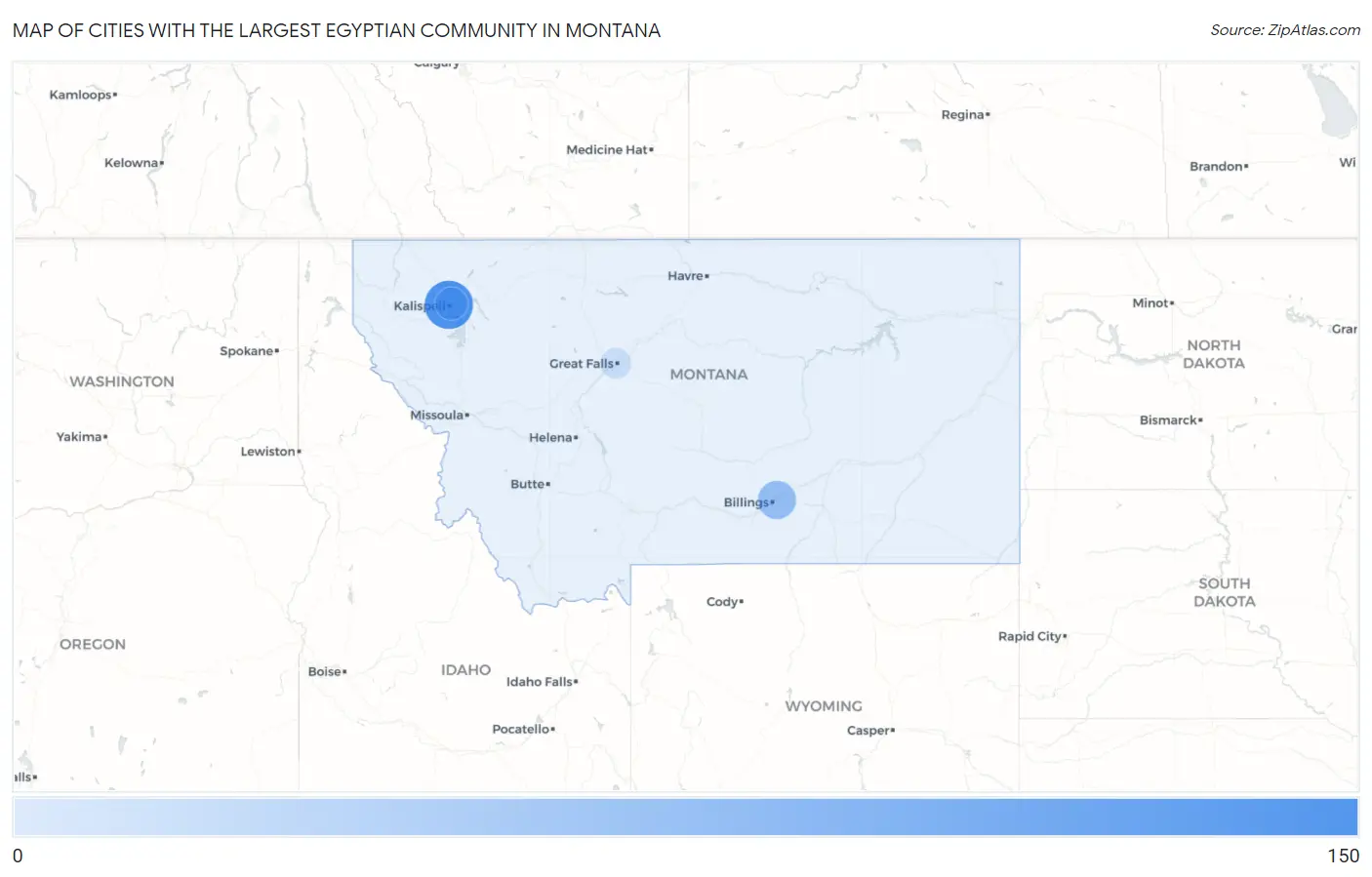 Cities with the Largest Egyptian Community in Montana Map