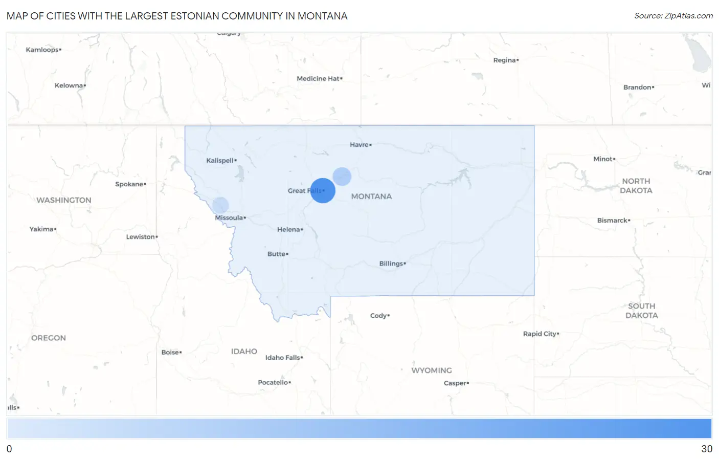 Cities with the Largest Estonian Community in Montana Map