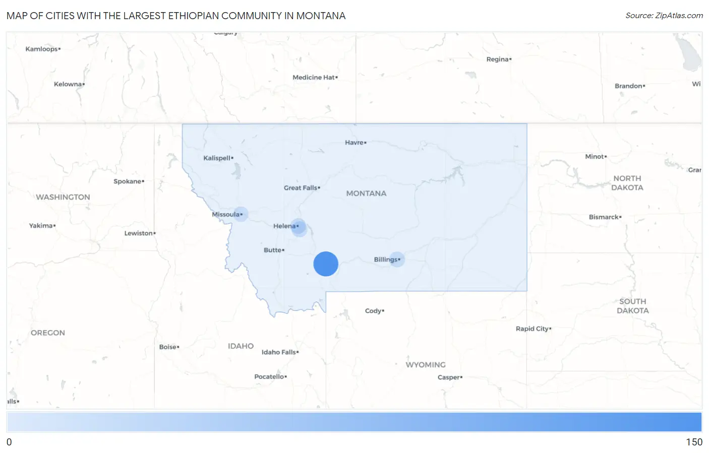 Cities with the Largest Ethiopian Community in Montana Map