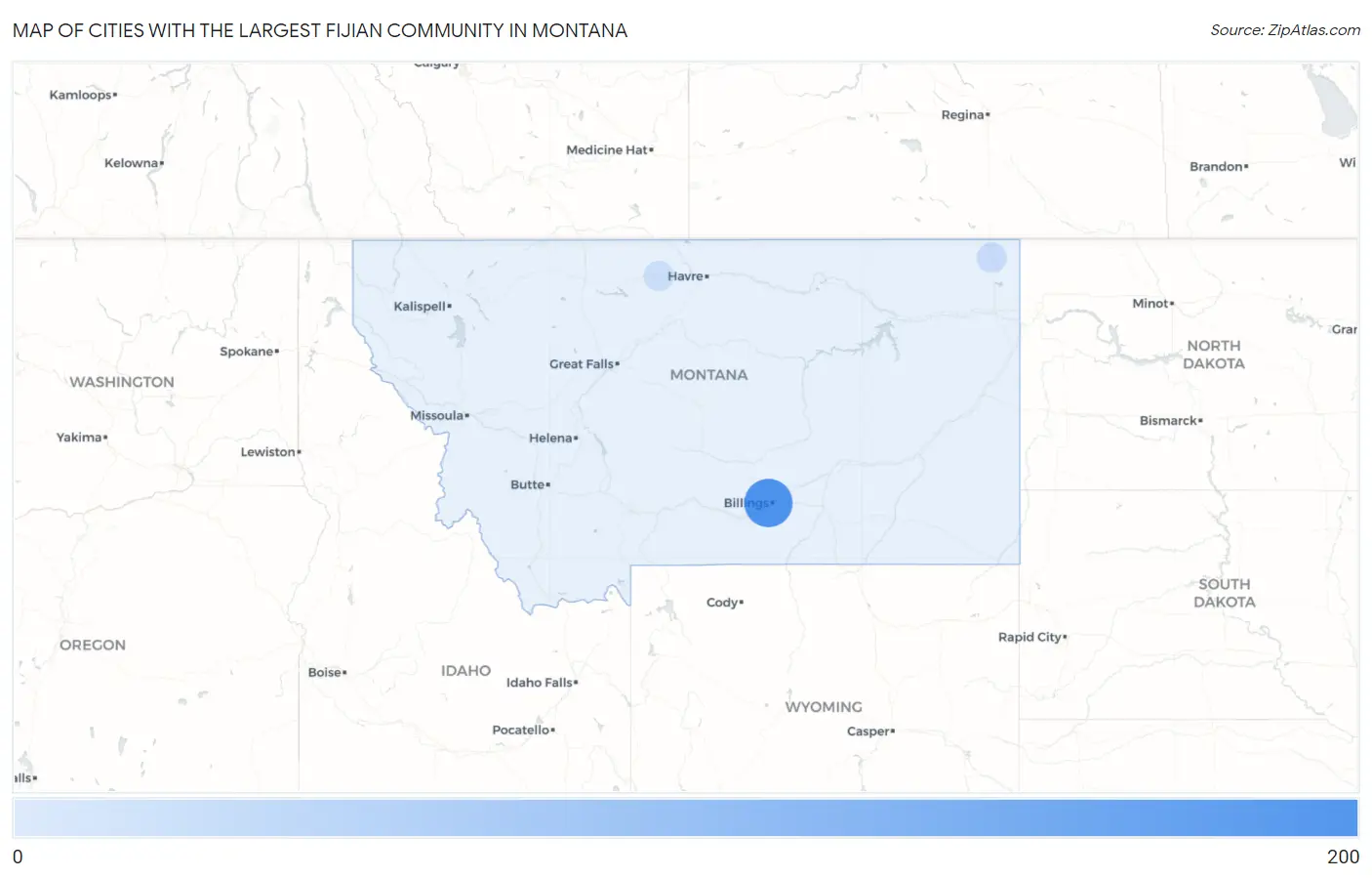Cities with the Largest Fijian Community in Montana Map